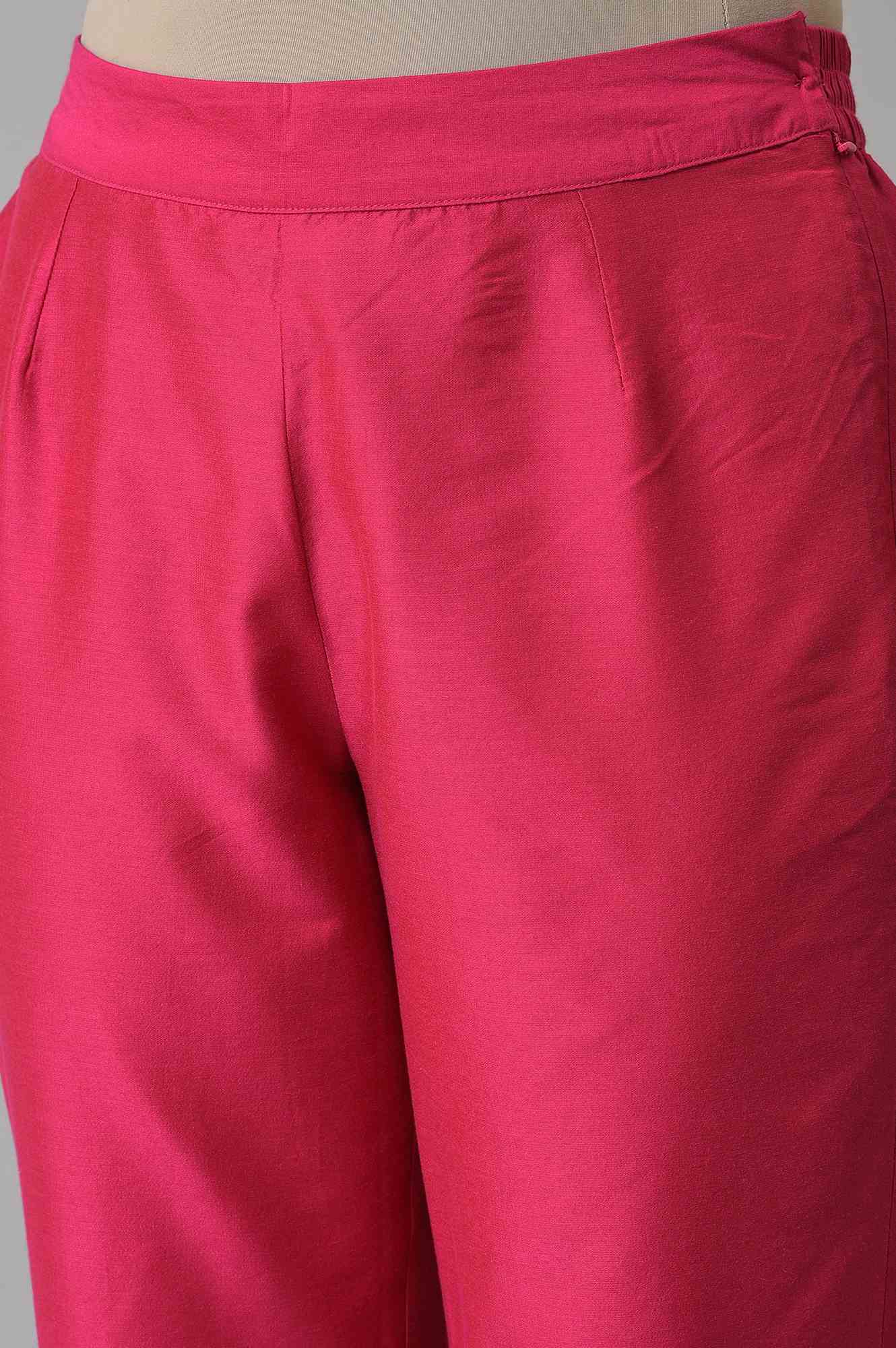 Dark Pink Solid Light Festive Slim Pants