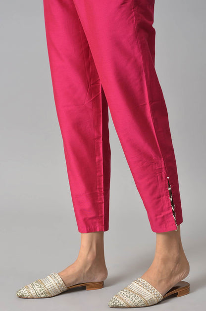 Dark Pink Solid Light Festive Slim Pants