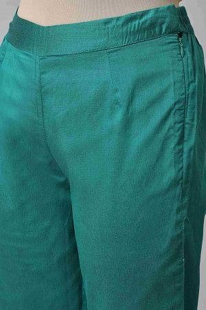 Dark Green Solid Light Festive Slim Pants - wforwoman