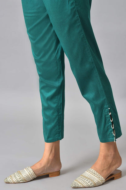 Dark Green Solid Light Festive Slim Pants - wforwoman