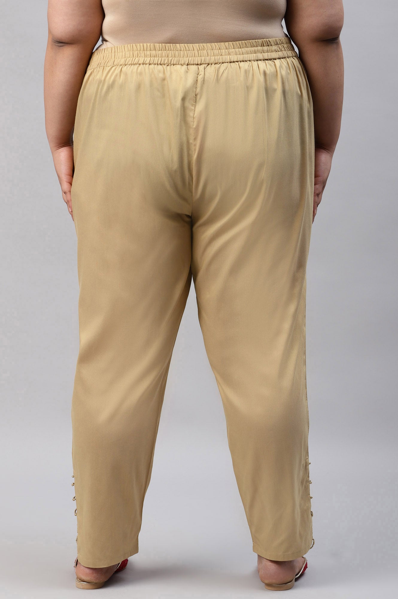 Gold Solid Light Festive Plus Size Slim Pants