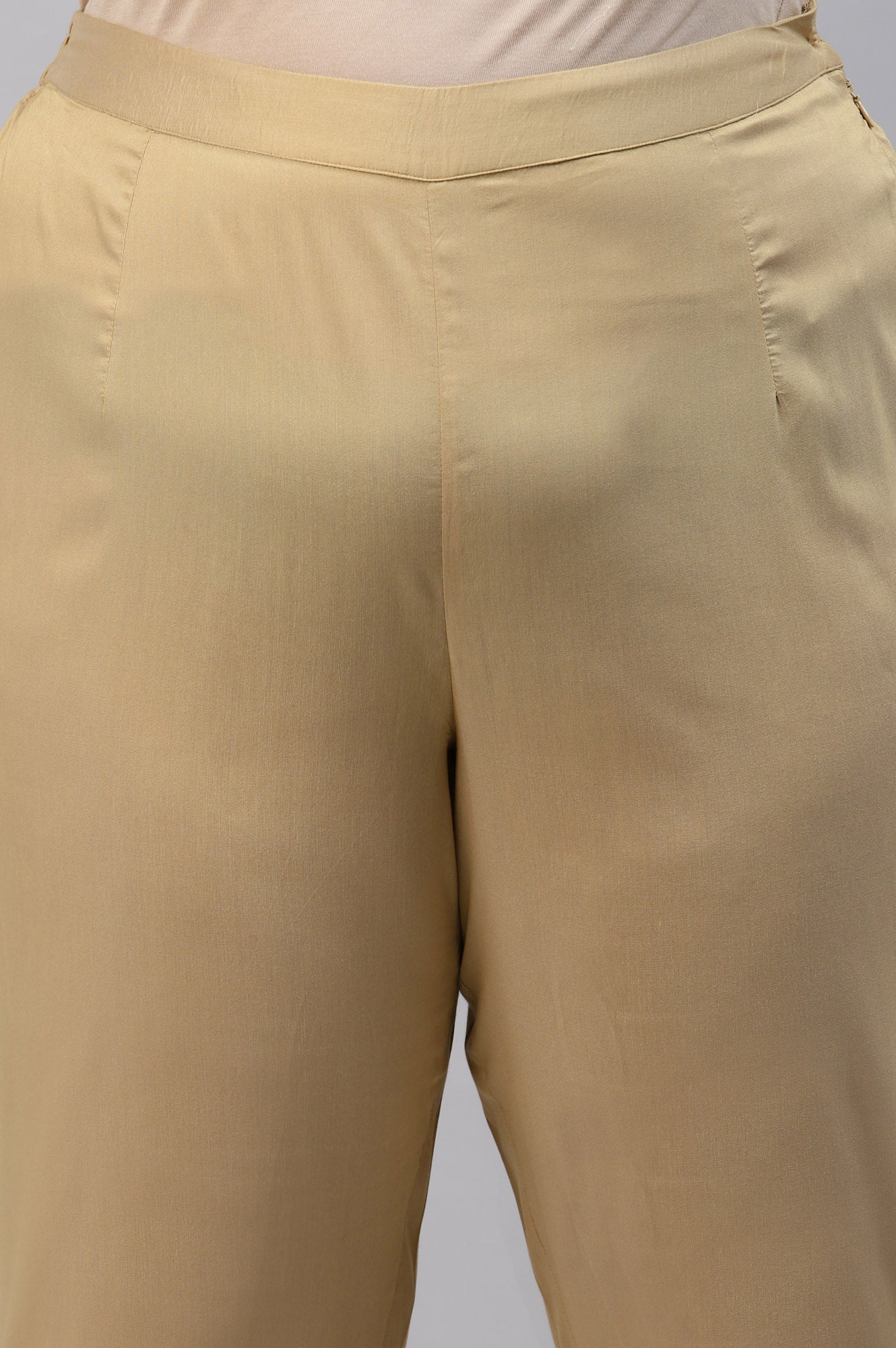 Gold Solid Light Festive Plus Size Slim Pants