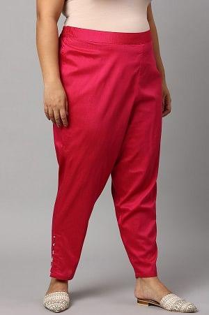 Dark Pink Solid Light Festive Plus Size Slim Pants - wforwoman