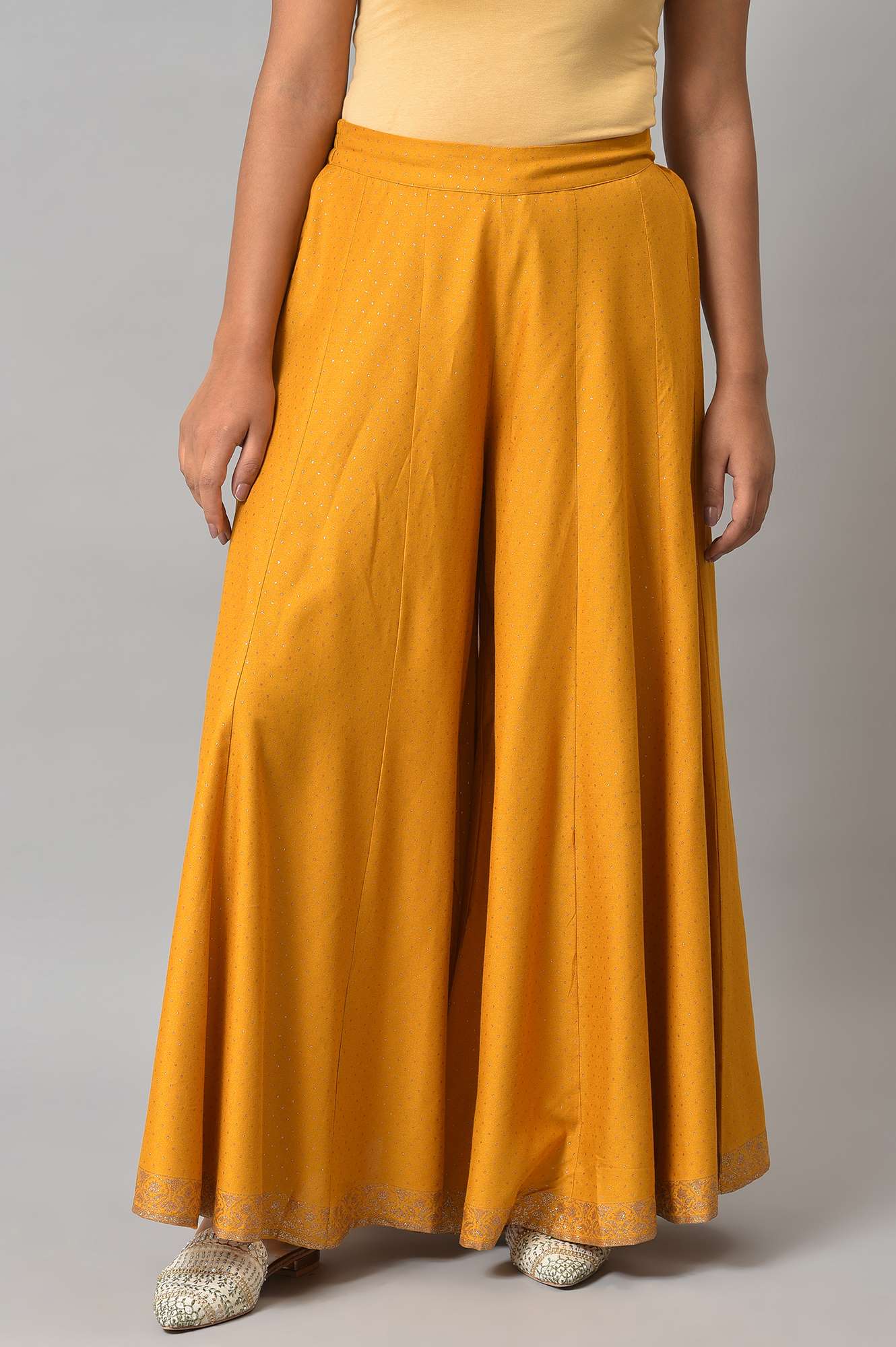 Mustard Glitter Printed Culottes