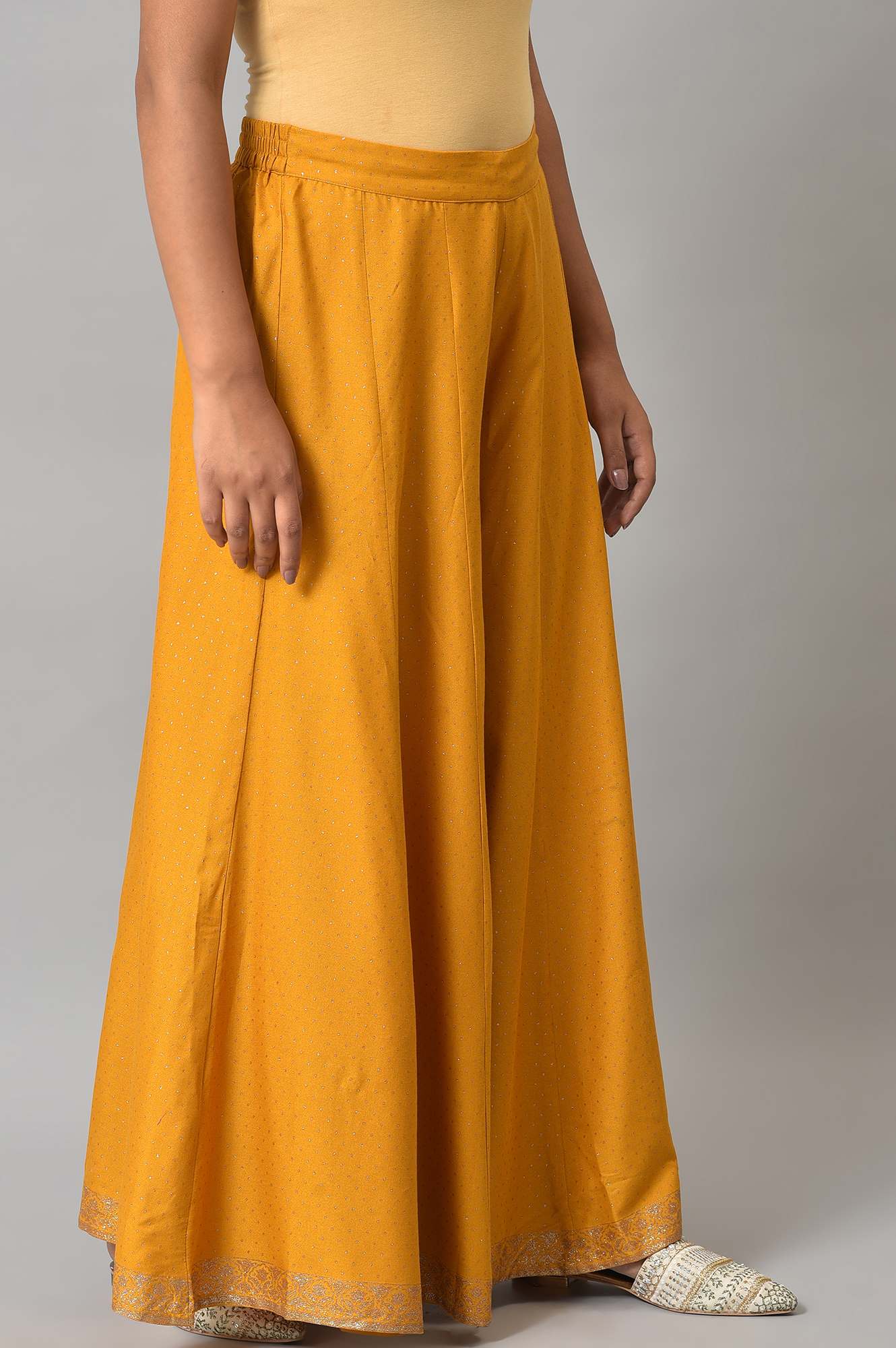 Mustard Glitter Printed Culottes