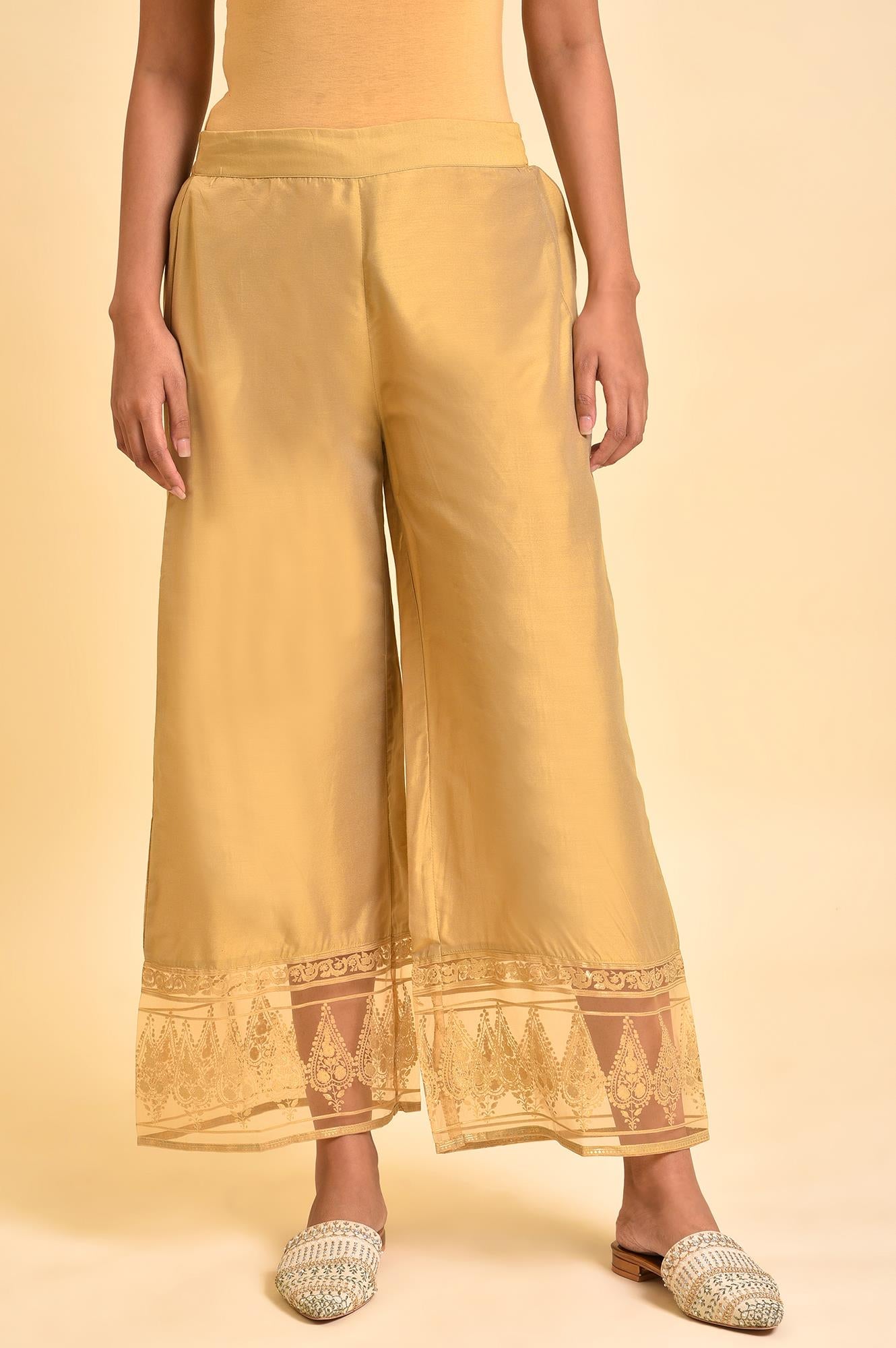 Gold Floral Printed Parallel Pants