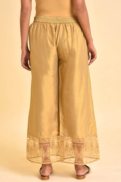 Gold Floral Printed Parallel Pants