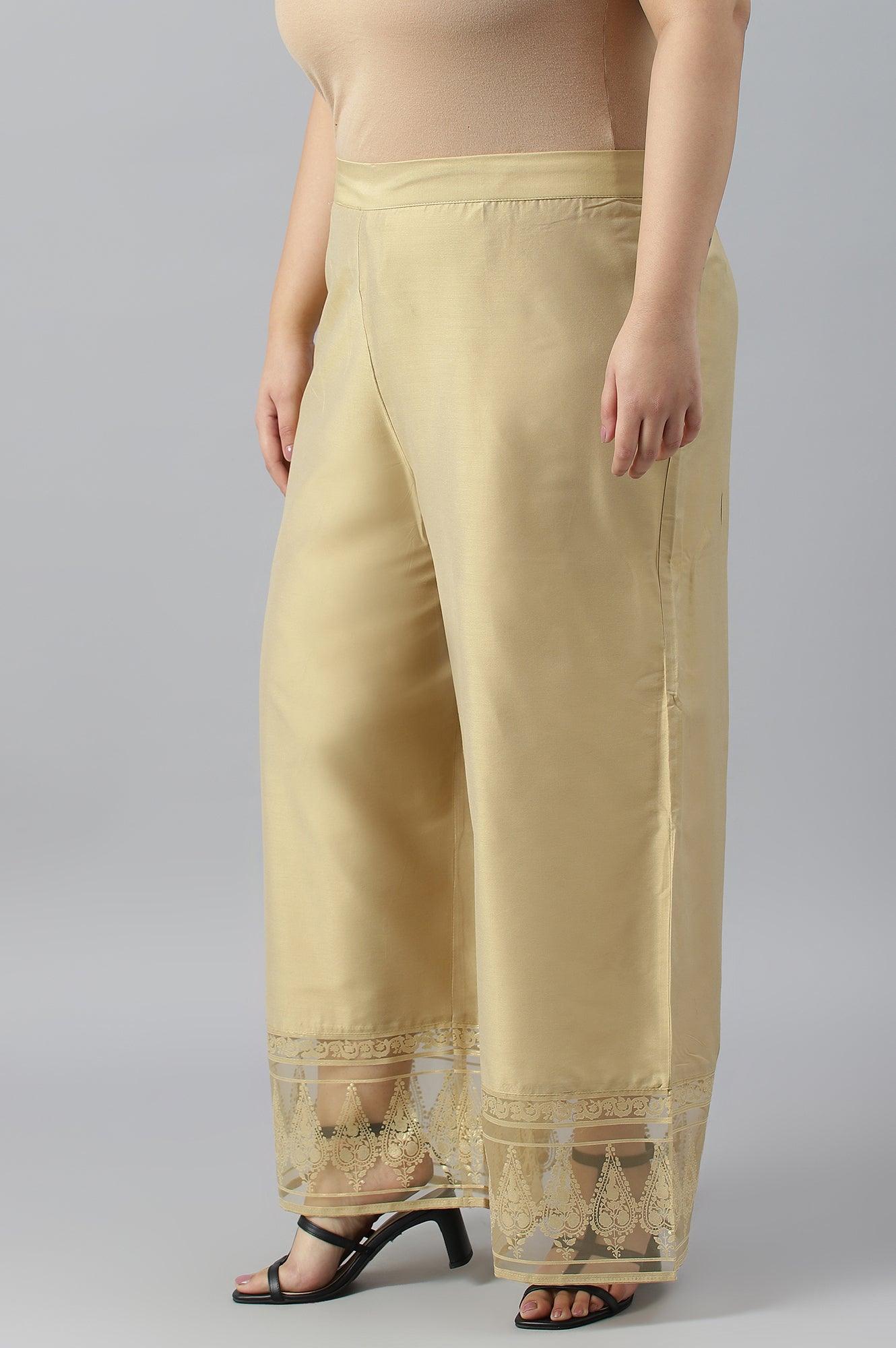 Gold Plus Size Parallel Pants With Brasso Panel - wforwoman
