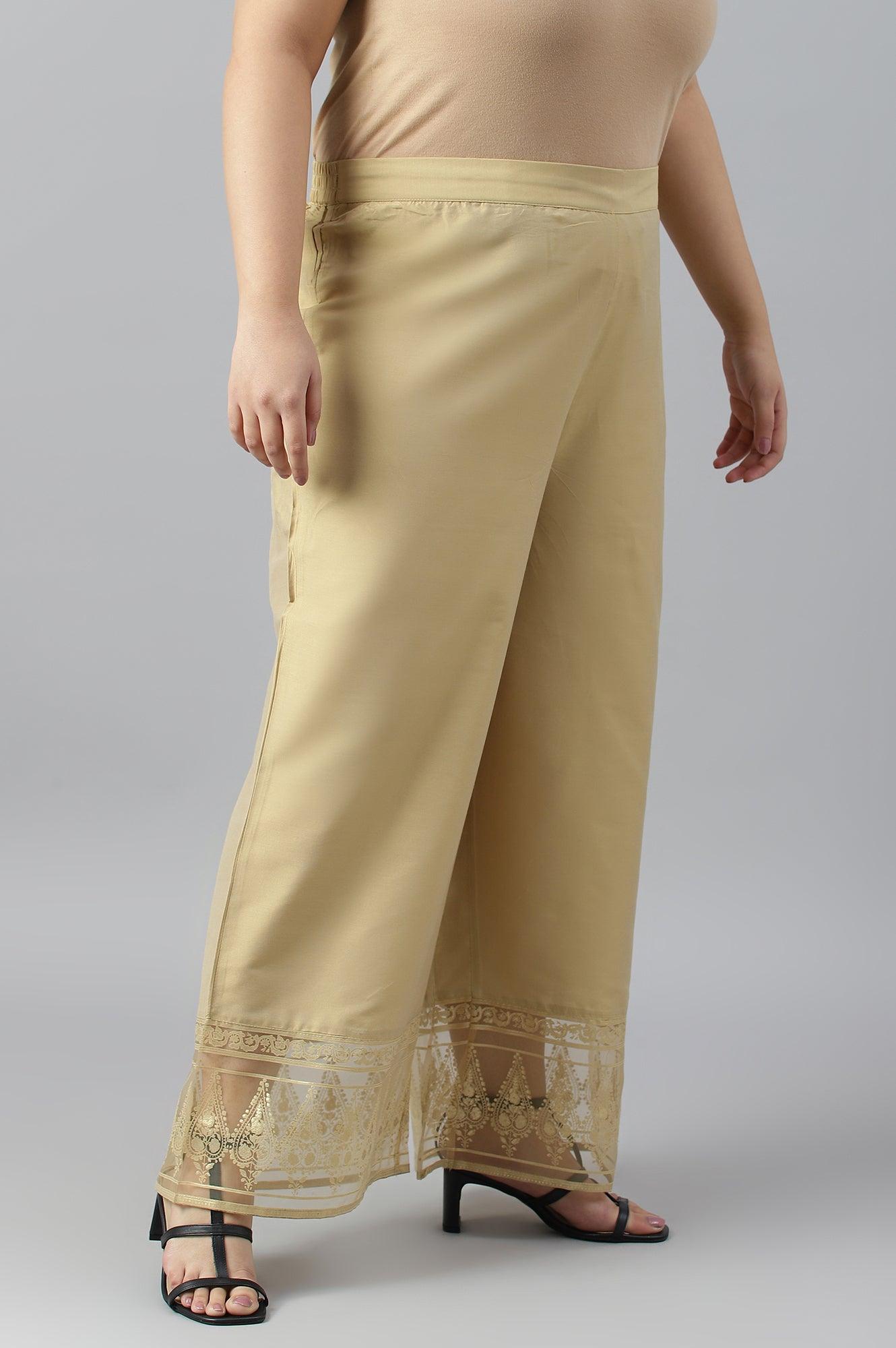 Gold Plus Size Parallel Pants With Brasso Panel - wforwoman