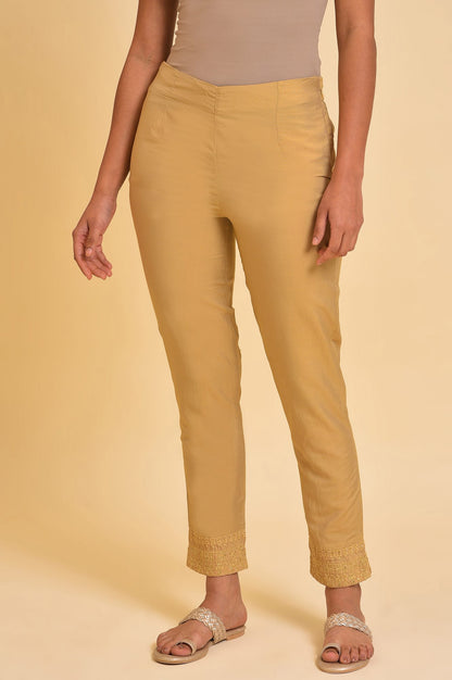 Gold Solid Light Festive Plus Size Slim Pants