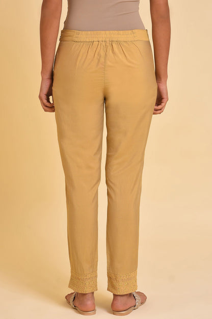 Gold Solid Light Festive Slim Pants