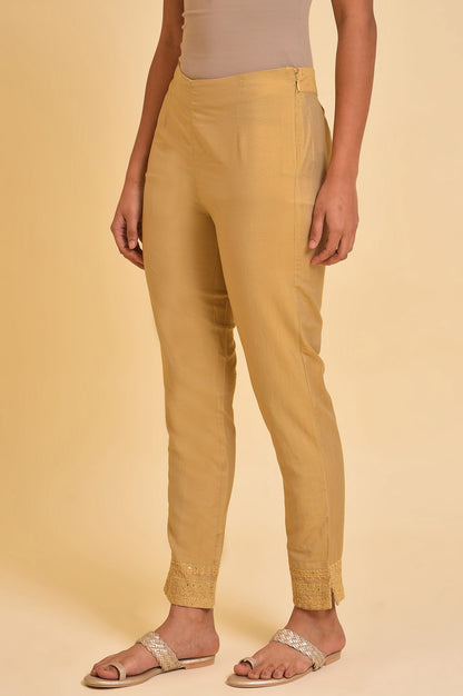 Gold Solid Light Festive Slim Pants
