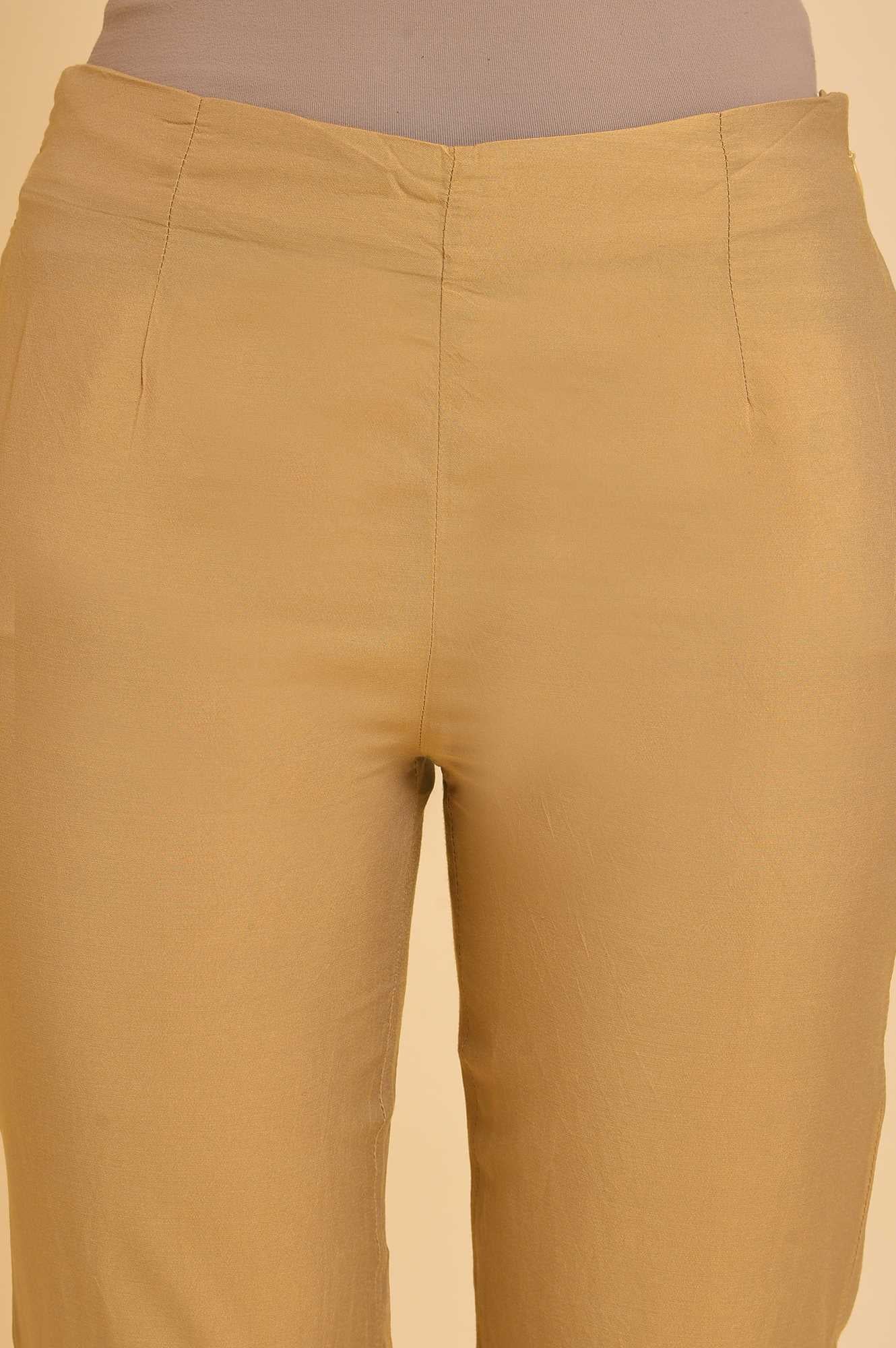 Gold Solid Light Festive Slim Pants