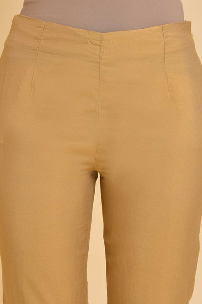 Gold Solid Light Festive Plus Size Slim Pants