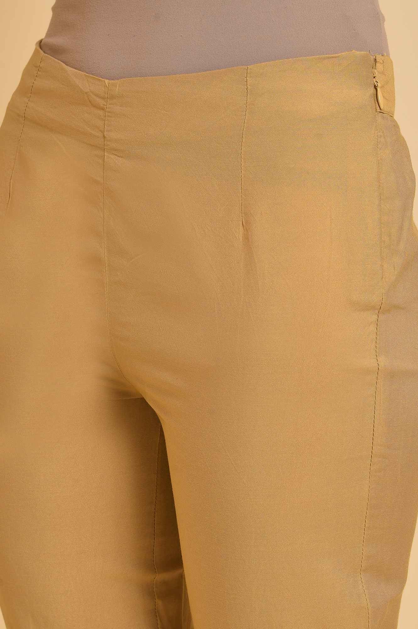 Gold Solid Light Festive Plus Size Slim Pants