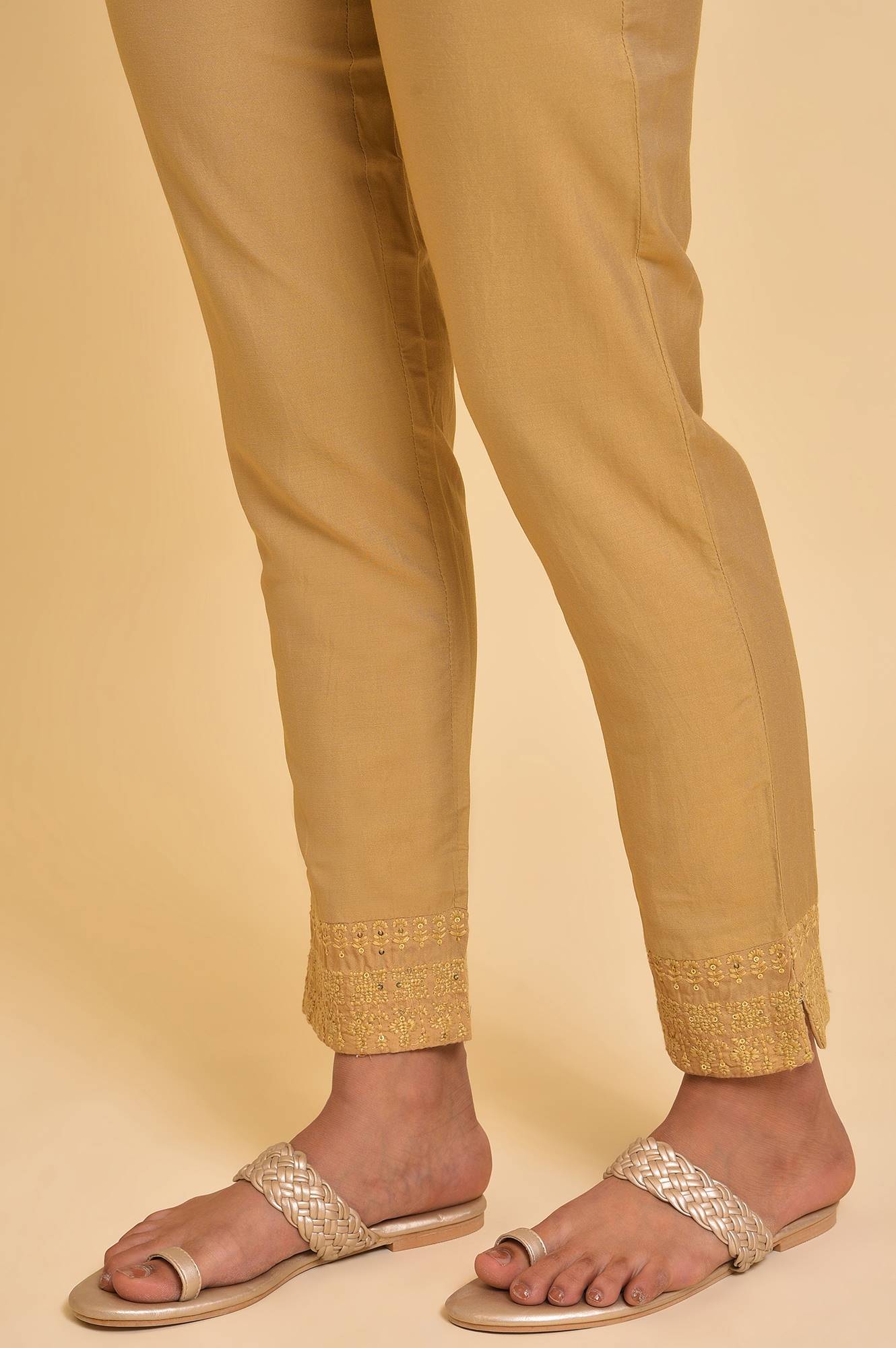 Gold Solid Light Festive Slim Pants