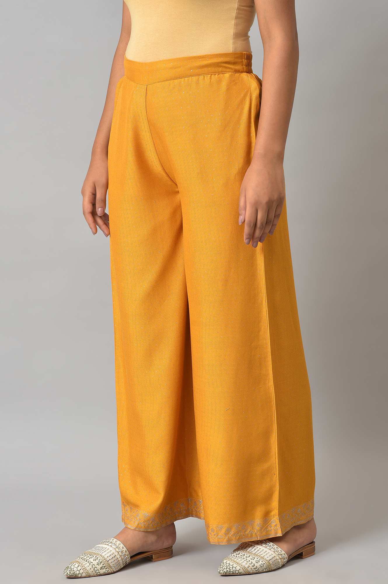 Mustard Glitter Printed Parallel Pants