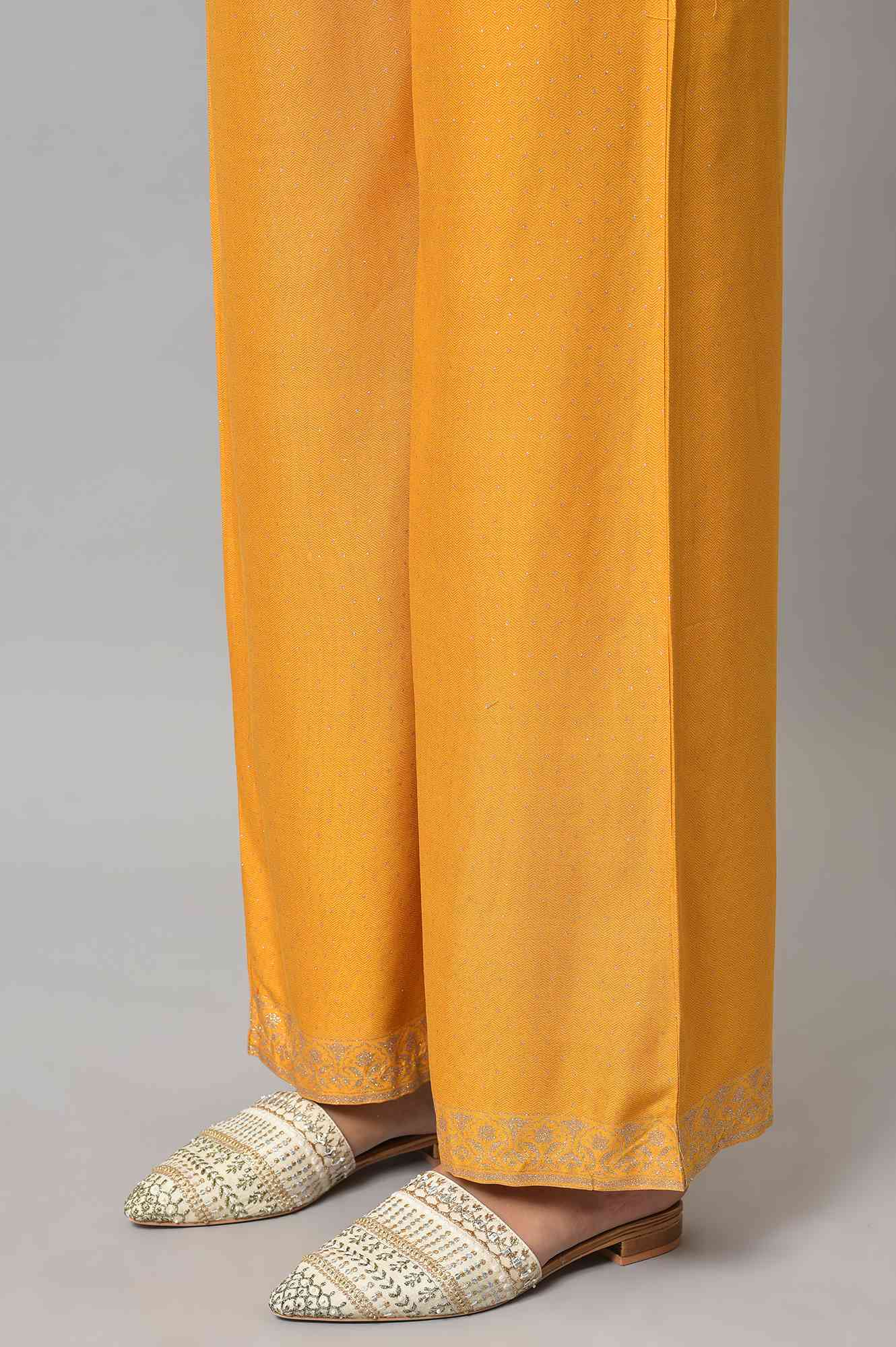 Mustard Glitter Printed Parallel Pants