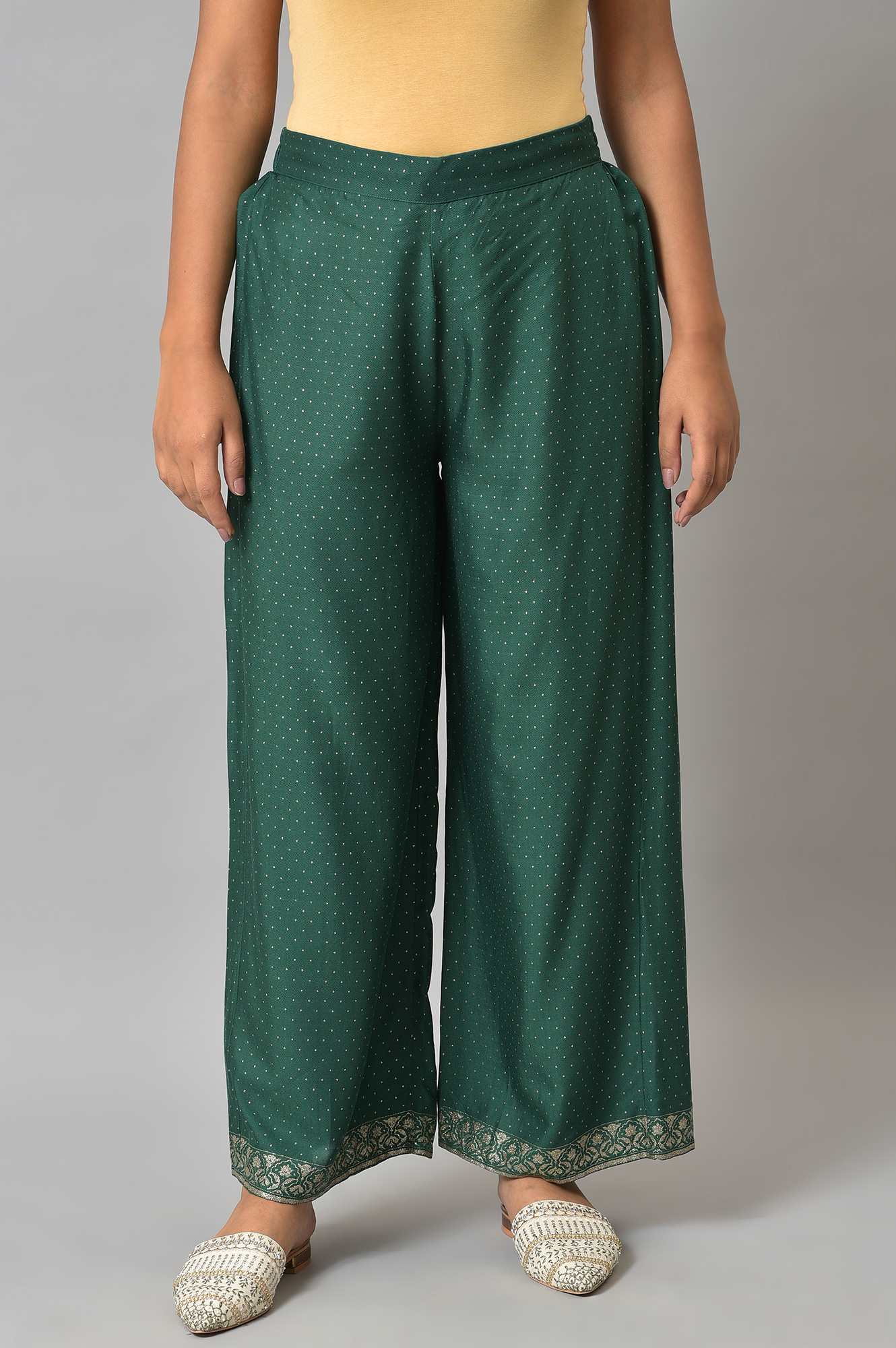 Green Glitter Printed Parallel Pants