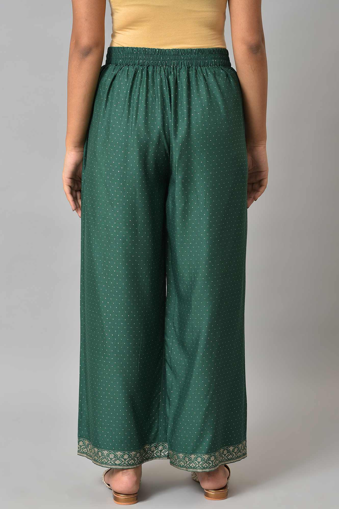 Green Glitter Printed Parallel Pants