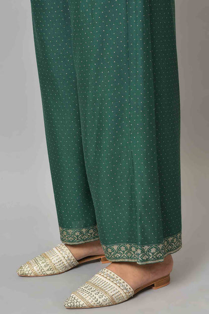 Green Glitter Printed Parallel Pants