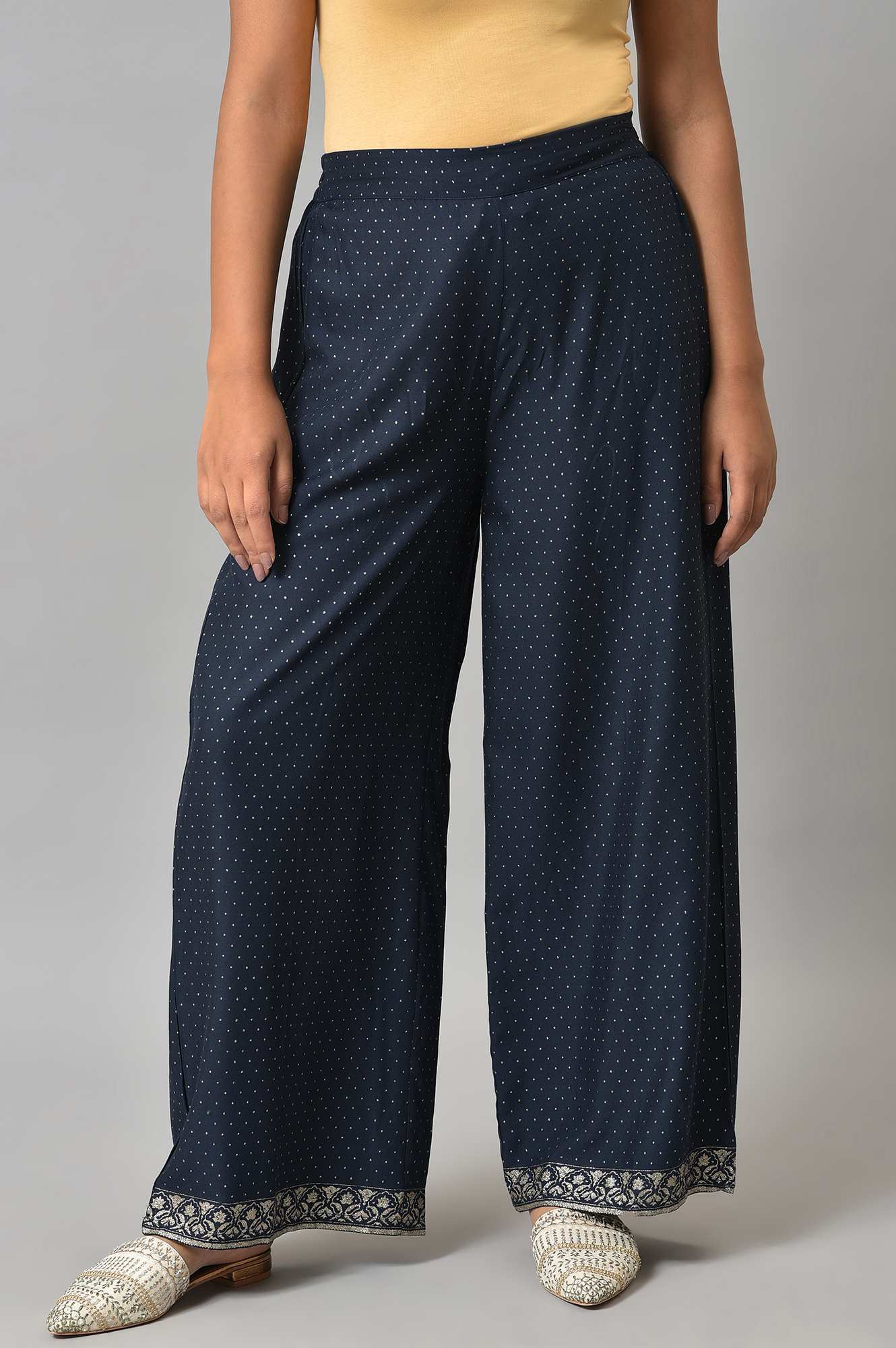 Navy Blue Glitter Printed Parallel Pants