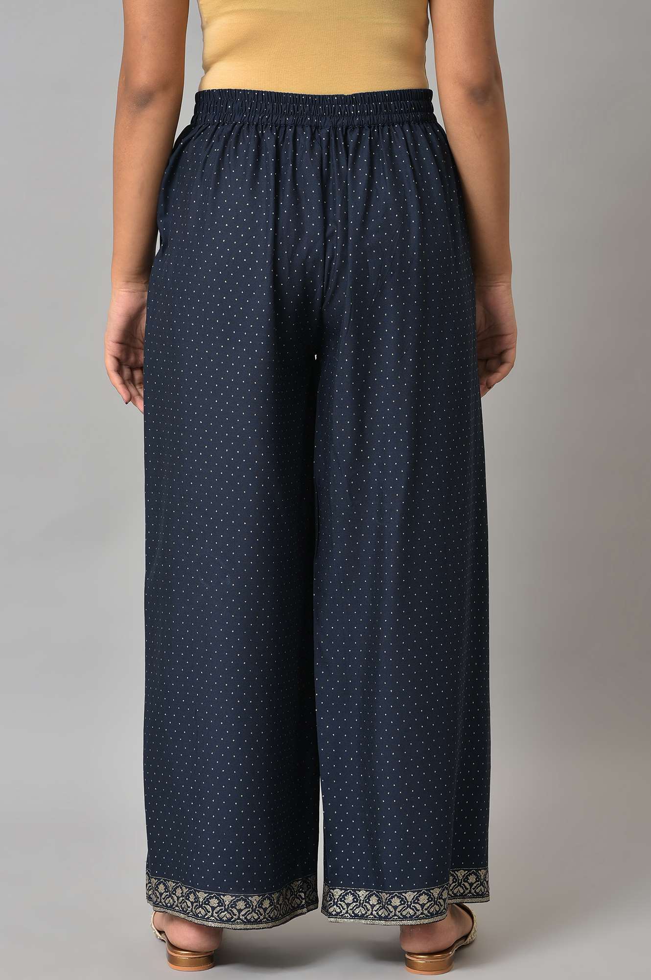 Navy Blue Glitter Printed Parallel Pants