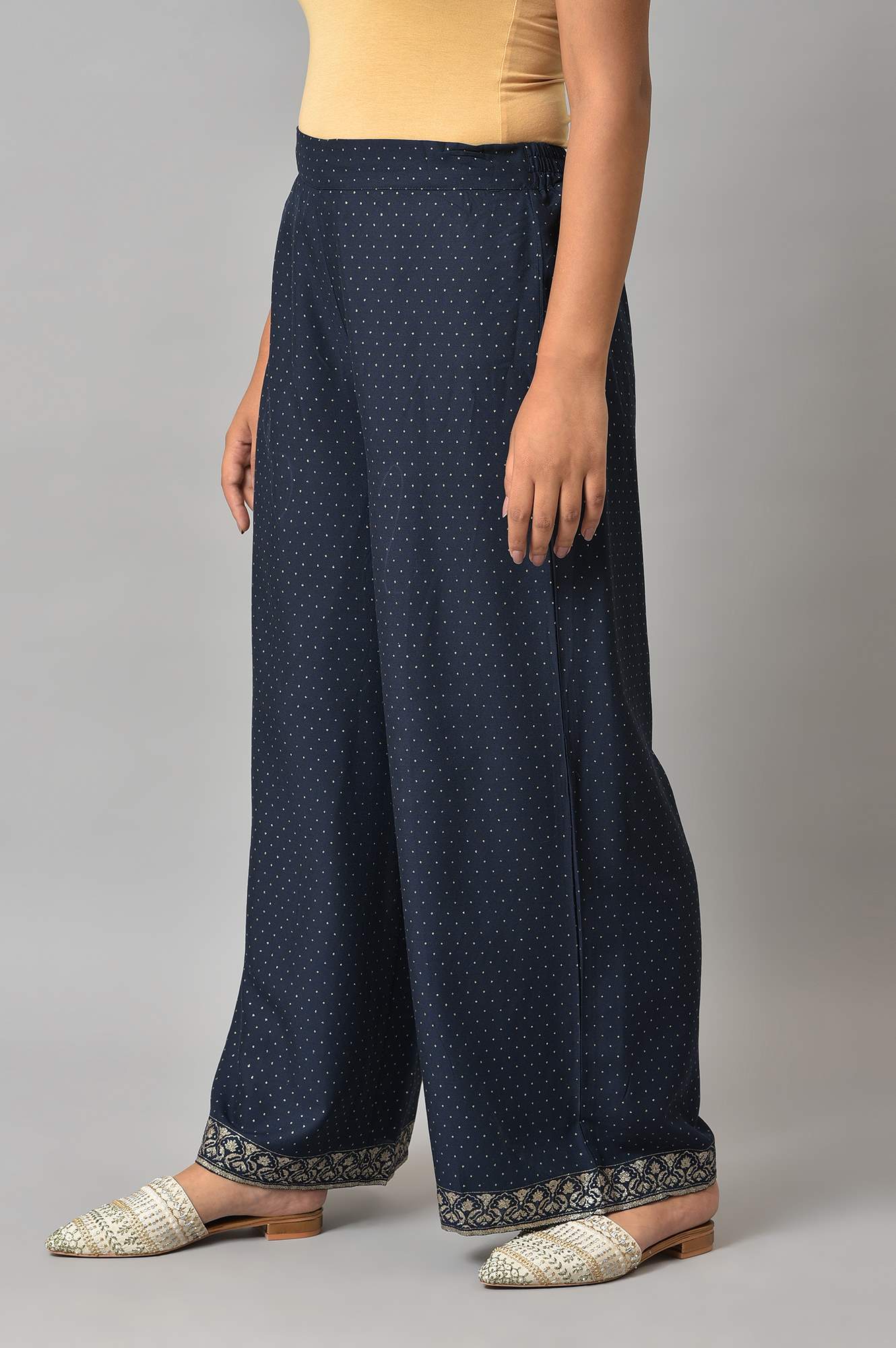 Navy Blue Glitter Printed Parallel Pants