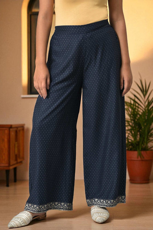 Buy Navy Blue Glitter Printed Parallel Pants @ 1699 | W for