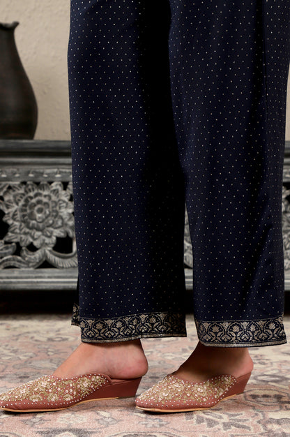 Navy Blue Glitter Printed Parallel Pants