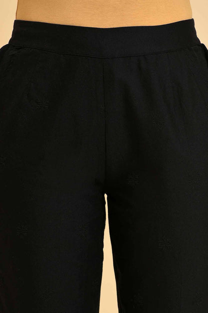 Black Straight Pants With Scalloped Hemline - wforwoman