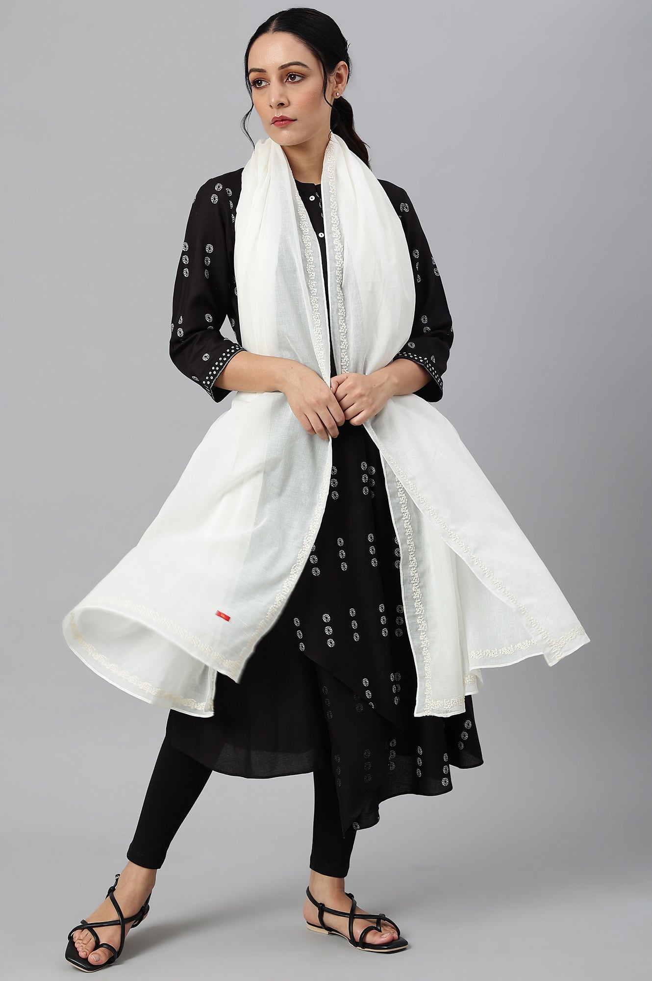 Off White Embroidered Voile Dupatta