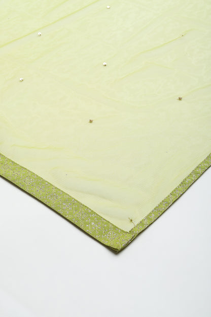 Lime Green Mesh Dupatta With Sequins