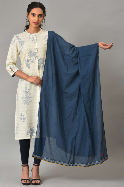 Blue Cotton Dupatta with Running Stich Embroidery