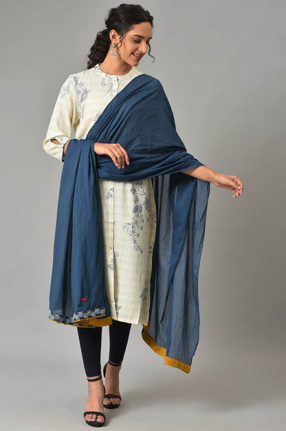 Blue Cotton Dupatta with Running Stich Embroidery