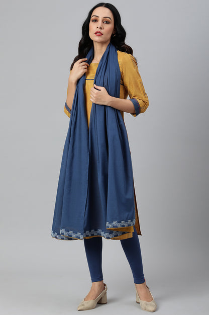 Blue Cotton Dupatta With Running Stich Embroidery