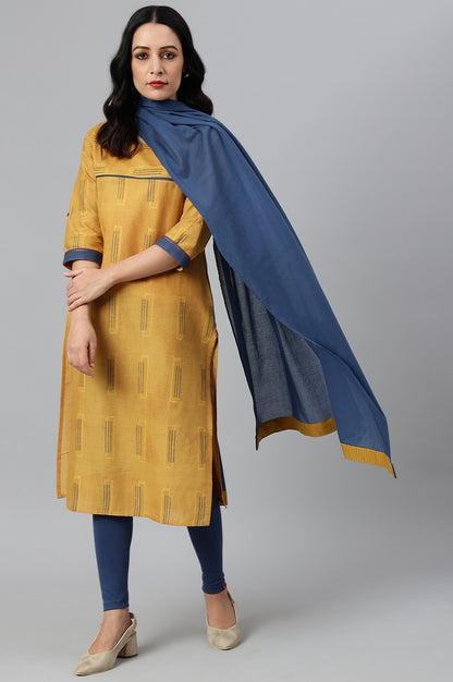 Blue Cotton Dupatta With Running Stich Embroidery