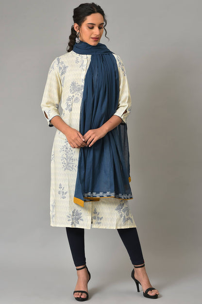 Blue Cotton Dupatta with Running Stich Embroidery