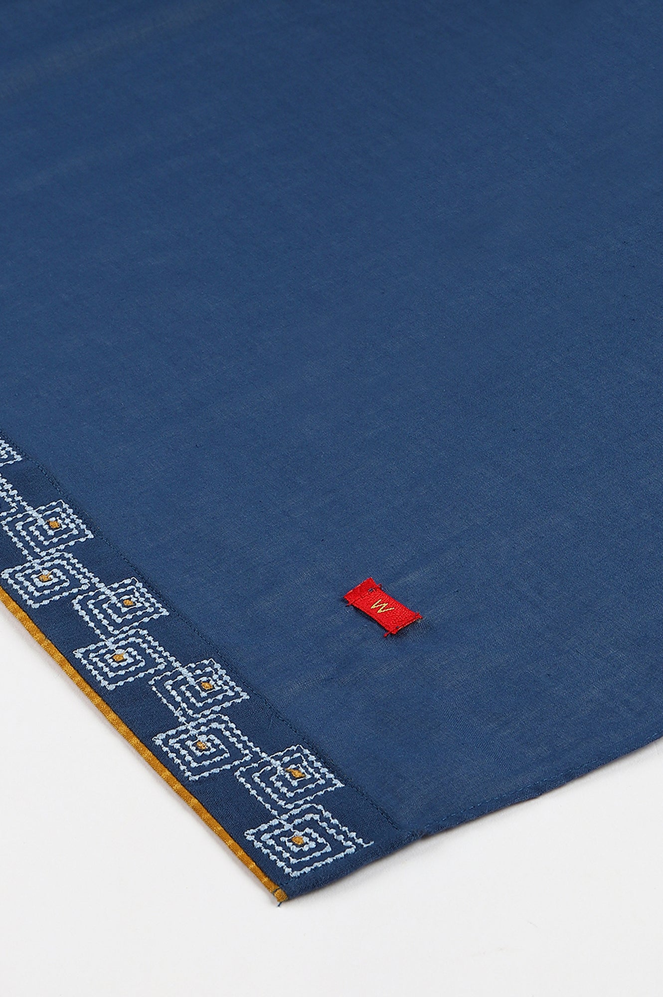 Blue Cotton Dupatta With Running Stich Embroidery