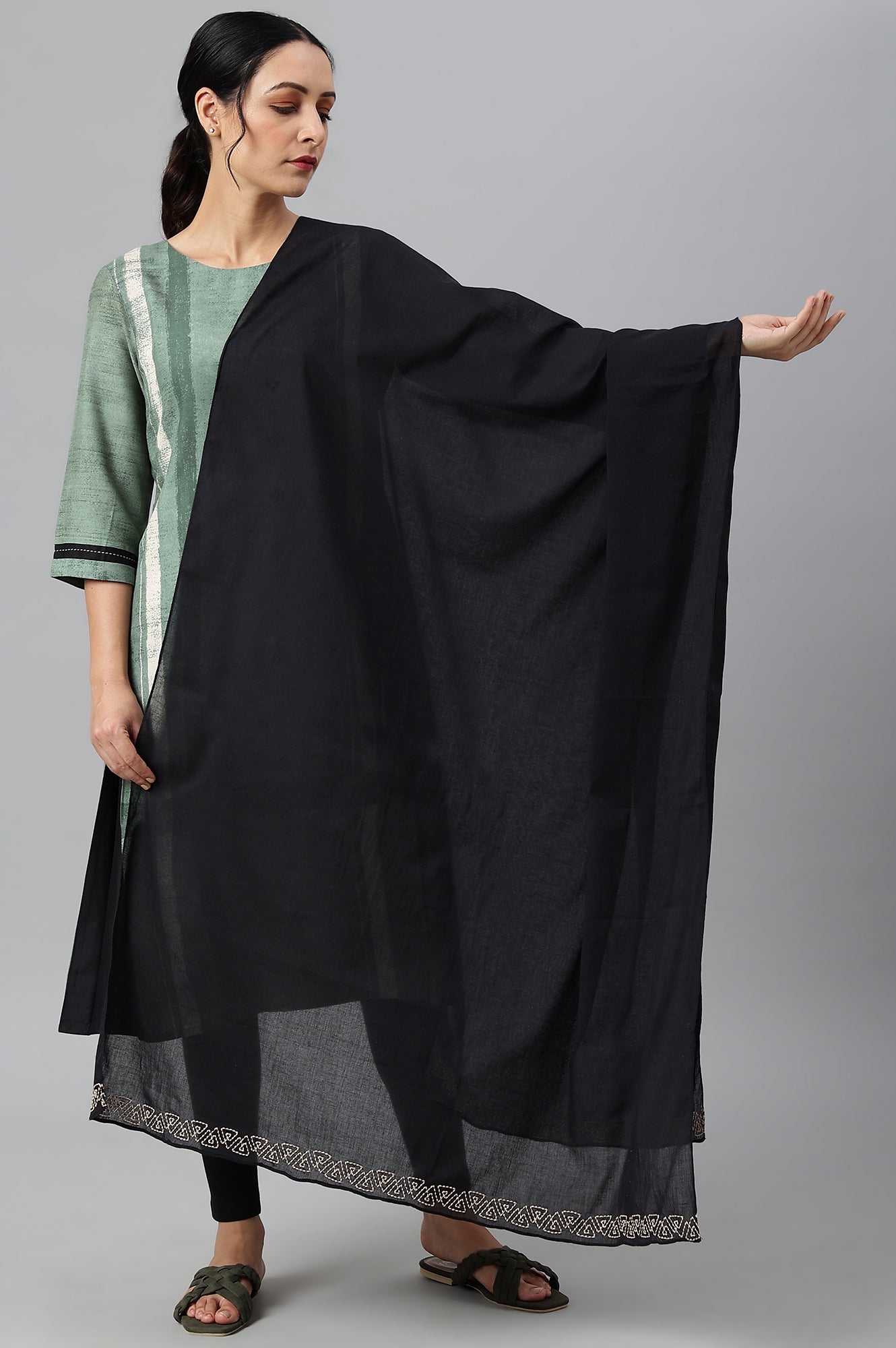 Black Embroidered And Patti Detail Dupatta