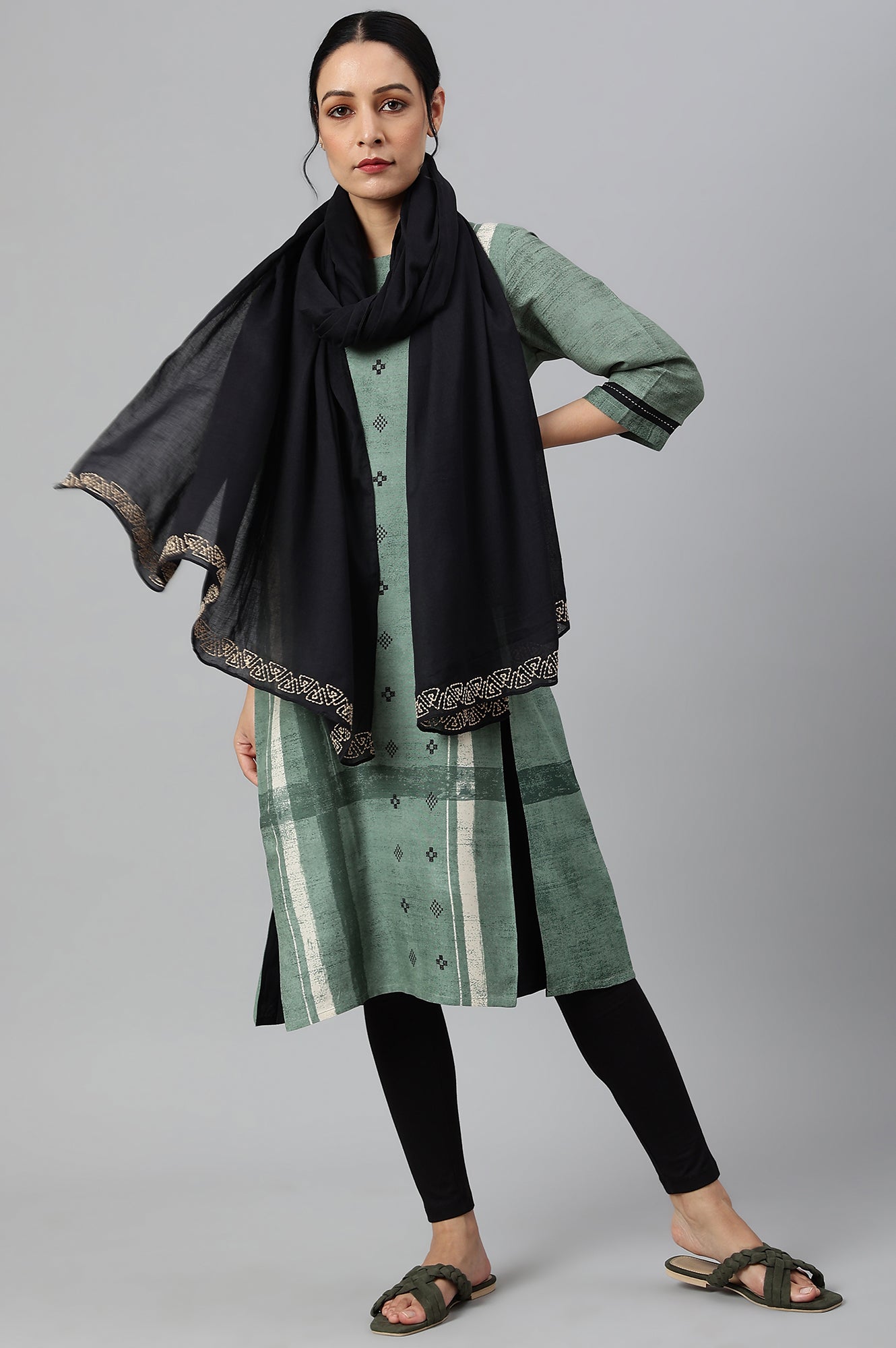 Black Embroidered And Patti Detail Dupatta