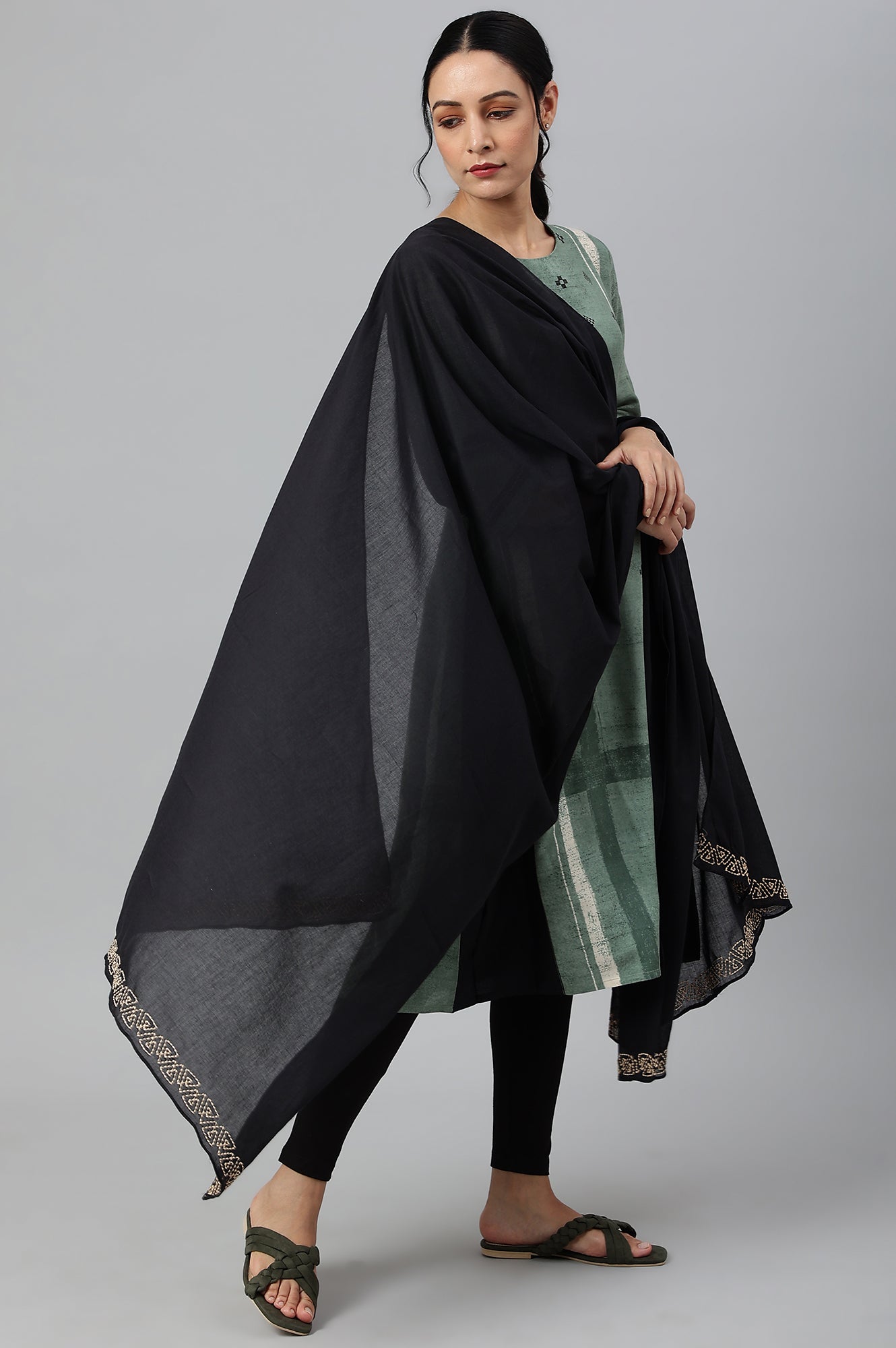 Black Embroidered And Patti Detail Dupatta