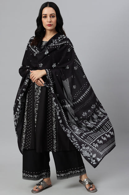 Ecru Voile Printed Dupatta