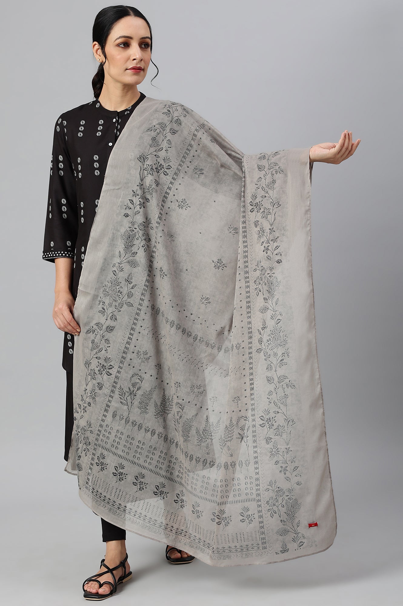 Light Grey Voile Printed Dupatta