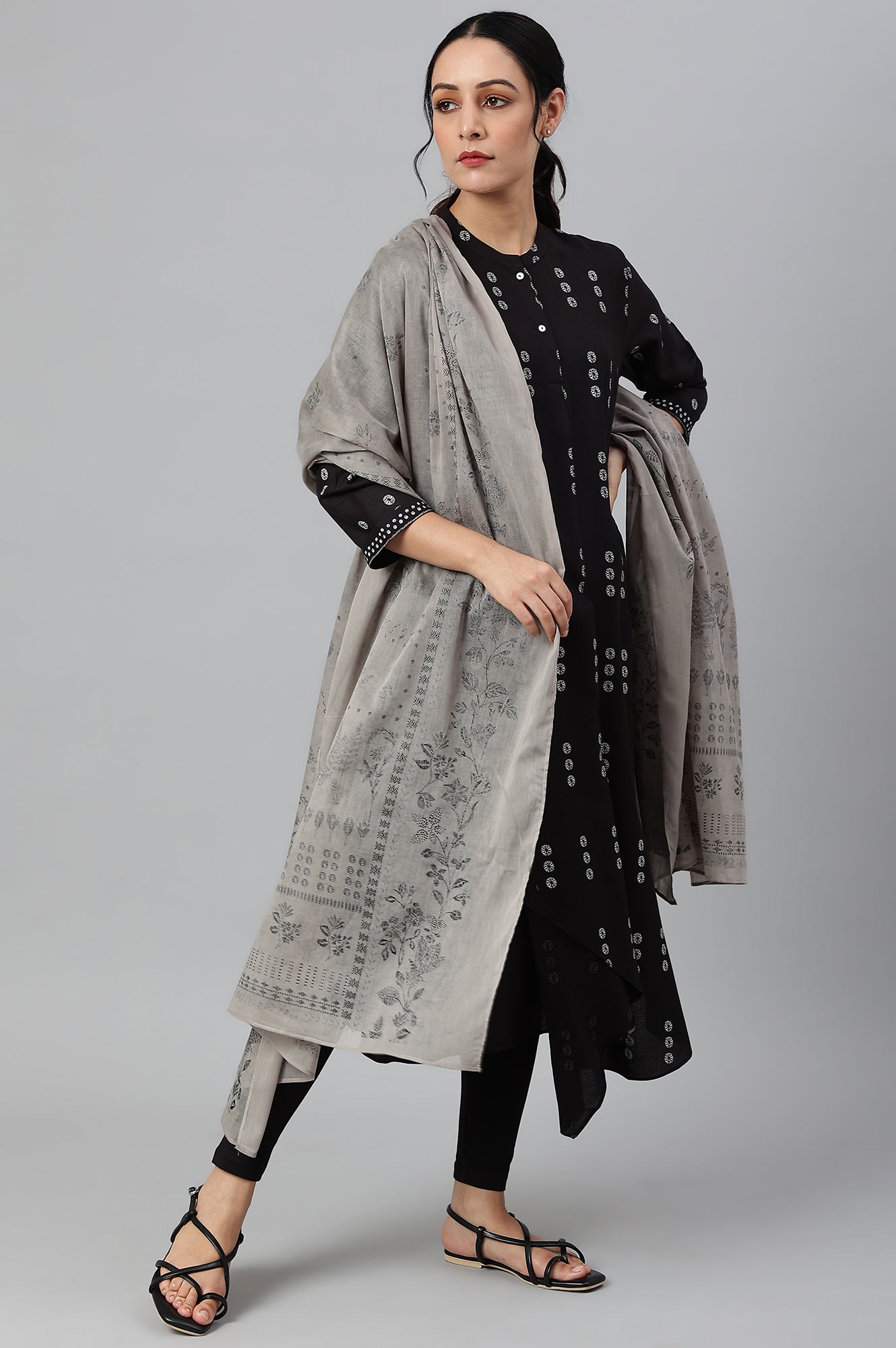 Light Grey Voile Printed Dupatta