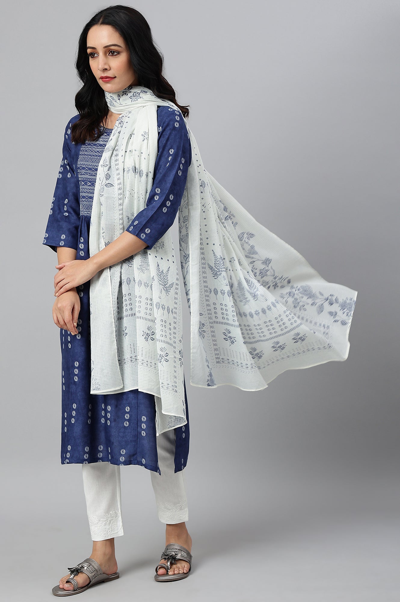 Ecru Voile Printed Dupatta