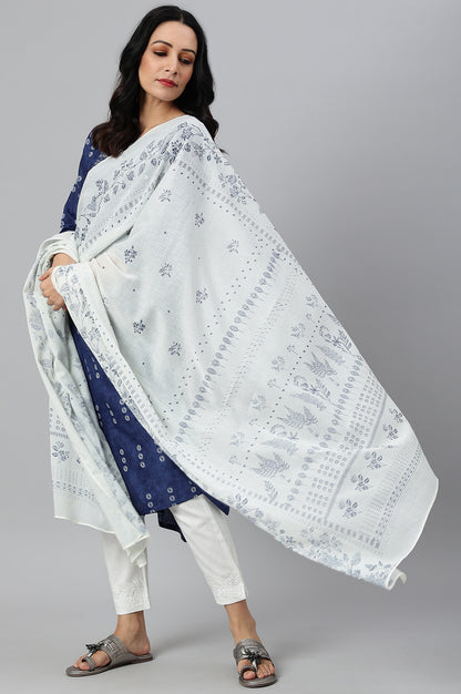 Ecru Voile Printed Dupatta