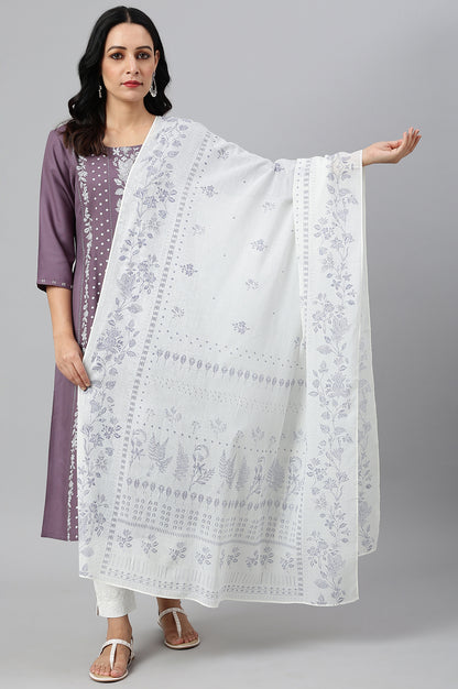 Ecru Voile Printed Dupatta