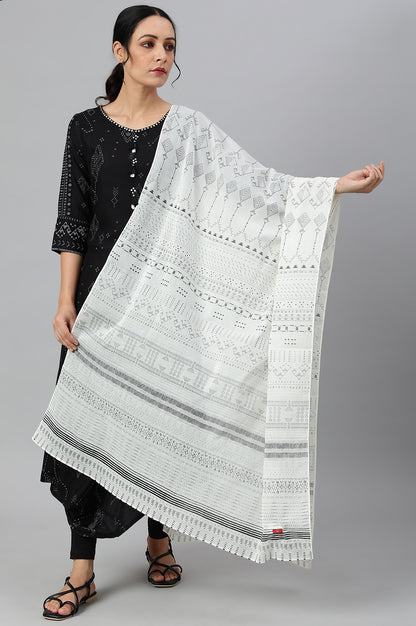 Ecru Voile Printed Dupatta