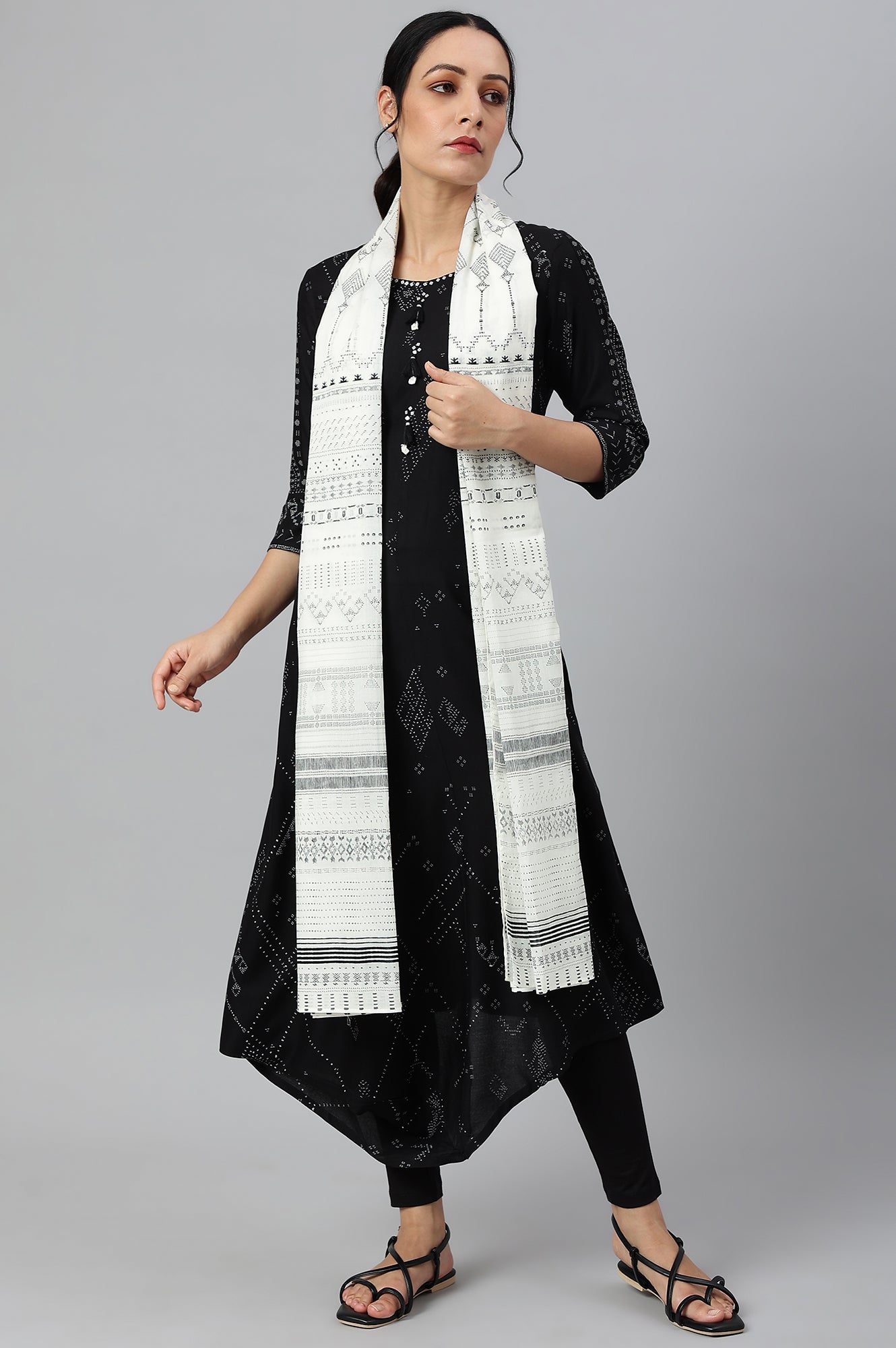 Ecru Voile Printed Dupatta